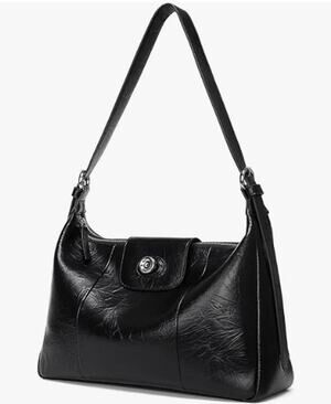 LA FESTIN Black Leather Shoulder Bag Crossbody Purse Zip Top – New w/ Tag